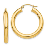 14k 4x30mm Polished Tube Hoop Earrings