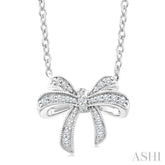1/6 Ctw Bow Round Cut Diamond Petite Fashion Pendant With Chain in 10K White Gold