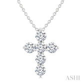 1/2 Ctw Round Cut Diamond Christian Cross 6-Stone Fashion Pendant With Chain in 14K White Gold