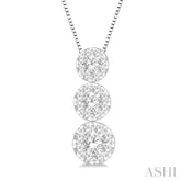 1/2 Ctw Lovebright 3 stone Essential Round Cut Diamond Pendant with Chain in 14K White Gold