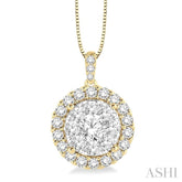 1 Ctw Round Cut Diamond Lovebright Pendant in 14K Yellow and White Gold with Chain