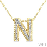 1/20 Ctw Bubble Accent Initial 'N' Round Cut Diamond Fashion Pendant With Chain in Yellow Gold Vermeil