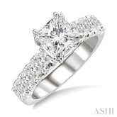 1 Ctw Princess Cut Diamond Semi-Mount Engagement Ring in 14K White Gold