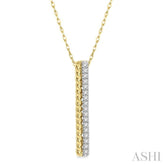 1/6 Ctw Rope Bead & Round Cut Diamond Bar Pendant With Chain in 14K Yellow Gold
