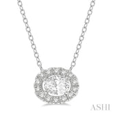 1/4 Ctw Oval and Round Cut Diamond Halo Fashion Petite Pendant With Chain in 14K White Gold