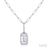 1/5 Ctw Emerald Cut Bezel Set Diamond Fashion Pendant With Paperclip Chain in 14K White Gold