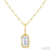 1/5 Ctw Emerald Cut Bezel Set Diamond Fashion Pendant With Paperclip Chain in 14K Yellow Gold
