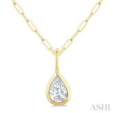 1/5 Ctw Pear Cut Bezel Set Diamond Fashion Pendant With Paperclip Chain in 14K yellow Gold
