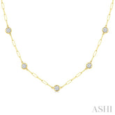 1 1/2 Ctw Bezel Set Round Cut Diamond Paperclip Station Necklace in 14K Yellow Gold