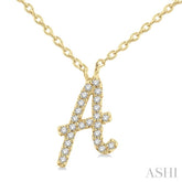 1/20 Ctw Initial 'A' Round cut Diamond Pendant With Chain in 14K Yellow Gold