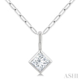 1/5 Ctw Princess Cut Bezel Set Diamond Fashion Pendant with Paperclip Chain in 14K White Gold
