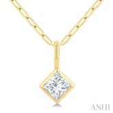 1/5 Ctw Princess Cut Bezel Set Diamond Fashion Pendant With Paperclip Chain in 14K Yellow Gold