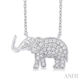1/6 Ctw Petite Tusked Elephant Round Cut Diamond Fashion Pendant With Chain in 10K White Gold