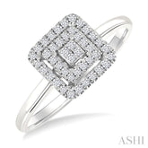 1/6 Ctw Double Halo Square Shape Petite Round Cut Diamond Fashion Ring in 10K White Gold