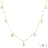 1 1/5 Ctw Bezel Set Mixed Diamond Cut Station Necklace in 14K Yellow Gold