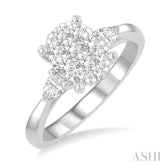 3/4 Ctw Oval Shape Lovebright Pear and Round Cut Diamond Engagement Ring in 14K White Gold