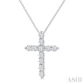 1/3 Ctw Round Cut Diamond Cross Pendant in 14K White Gold with Chain