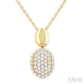 1/4 Ctw Oval Shape Mount Pave Set Round Cut Diamond Pendant in 10K Yellow Gold with Chain