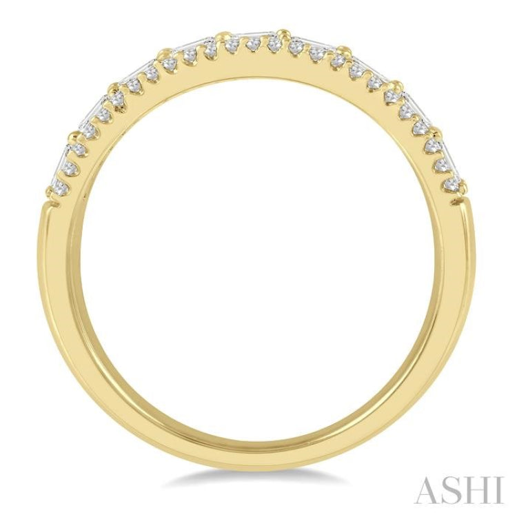 1/2 Ctw Triple Row Baguette and Round Cut Diamond Fashion Band in 14K Yellow Gold