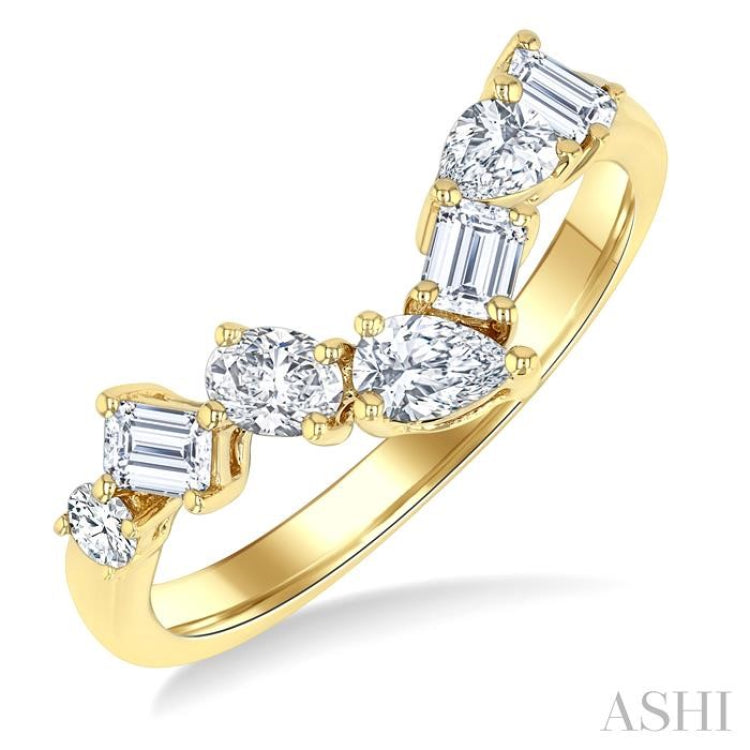 3/4 Ctw Mixed Cut Diamond Chevron Fashion Band in 14K Yellow Gold