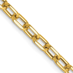 14K  18 inch 3.7mm Semi-Solid Diamond-cut Open Link Cable with Lobster Clasp Chain