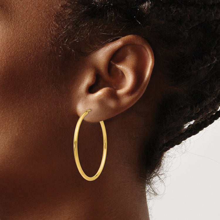 14k 2x40mm Polished Round Endless Tube Hoop Earrings