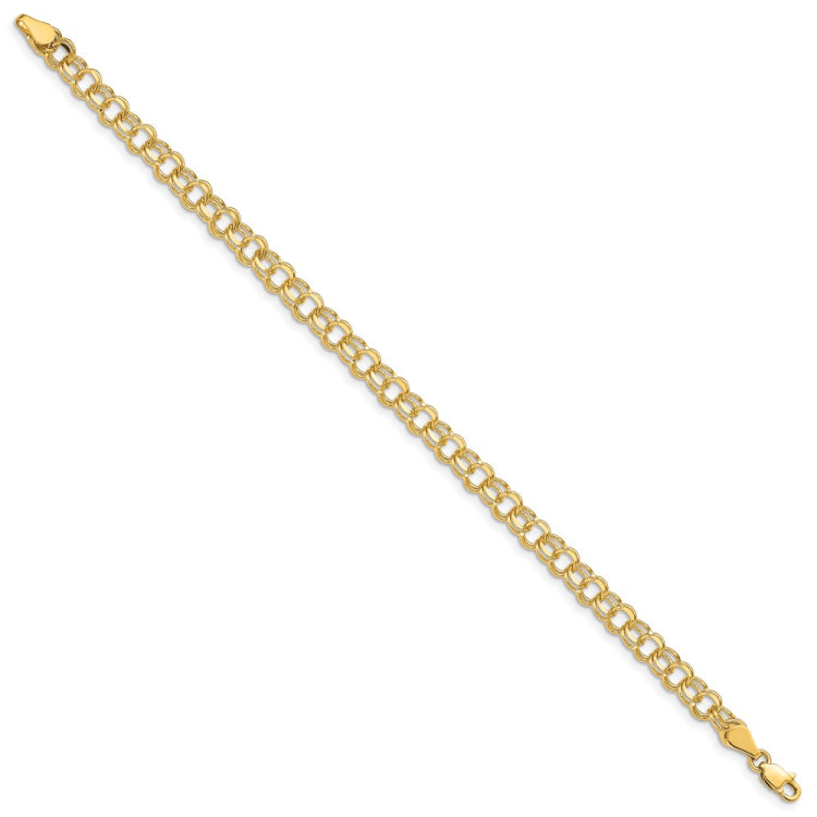 14k 5mm Solid Double Link 7 inch Charm Bracelet