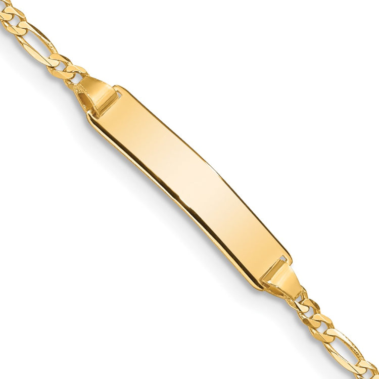 14k Polished Solid Chain/Solid Plate Figaro Link 19x4mm Plate 6 inch Baby/Child ID Bracelet