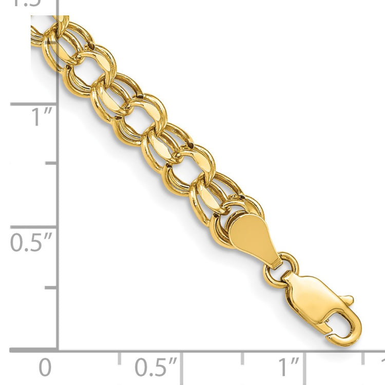 14k 6mm Hollow Diamond-cut Double Link 7 inch Charm Bracelet