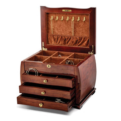 Luxury Giftware High Gloss Bubinga Veneer 3-drawer Locking Wooden Jewelry Chest