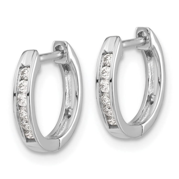 14k White Gold 1/8 carat Diamond Channel-set Hinged Hoop Earrings