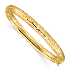 14k 4/16 Florentine Engraved 6.00mm Hinged Round Bangle Bracelet