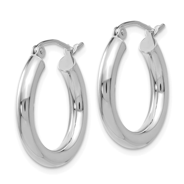 14K White Gold 3x20mm Polished Lightweight Tube Hoop Earrings