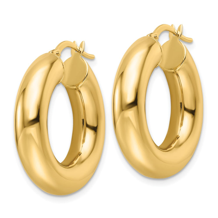 14k 6x26mm Polished Round Tube Hoop Earrings