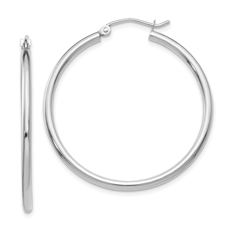 14k White Gold 2x35mm Polished Tube Hoop Earrings