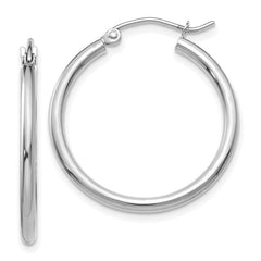 14k White Gold 2x25mm Polished Tube Hoop Earrings