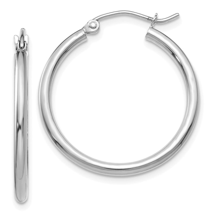 14k White Gold 2x25mm Polished Lightweight Tube Hoop Earrings