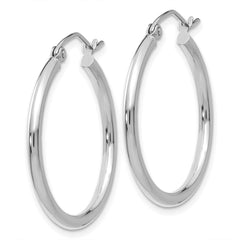 14k White Gold 2x25mm Polished Lightweight Tube Hoop Earrings