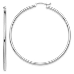 14k White Gold 2x50mm Polished Lightweight Tube Hoop Earrings