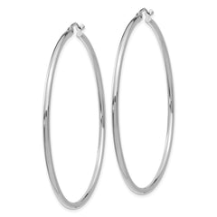 14k White Gold 2x55mm Polished Lightweight Tube Hoop Earrings