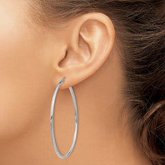 14k White Gold 2x55mm Polished Lightweight Tube Hoop Earrings
