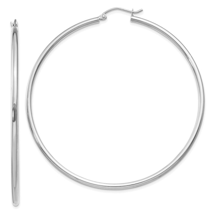 14k White Gold 2x60mm Polished Tube Hoop Earrings
