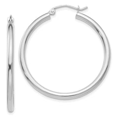 14K White Gold 2.5x35mm Polished Lightweight Tube Hoop Earrings