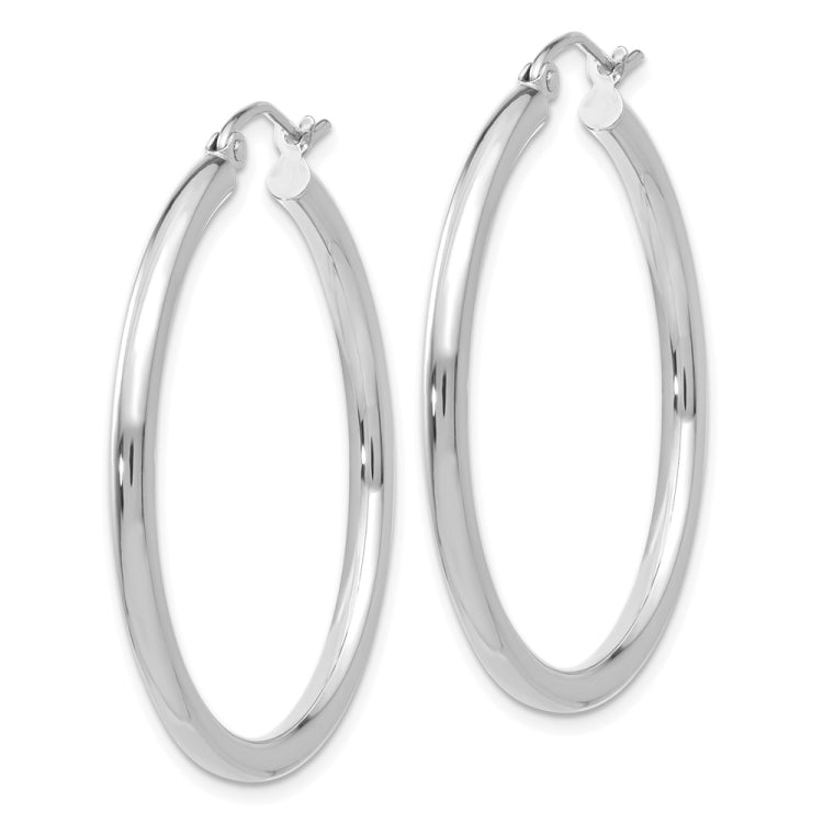 14K White Gold 2.5x35mm Polished Lightweight Tube Hoop Earrings