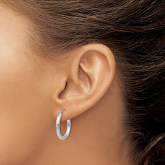 14K White Gold 2.5x20mm Polished Round Tube Hoop Earrings