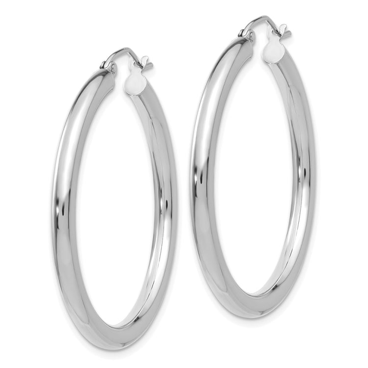 14K White Gold 3x35mm Polished Lightweight Tube Hoop Earrings