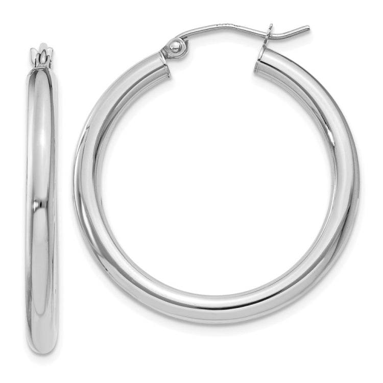 14K White Gold 3x30mm Polished Tube Hoop Earrings