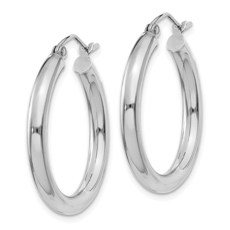 14K White Gold 3x25mm Polished Tube Hoop Earrings