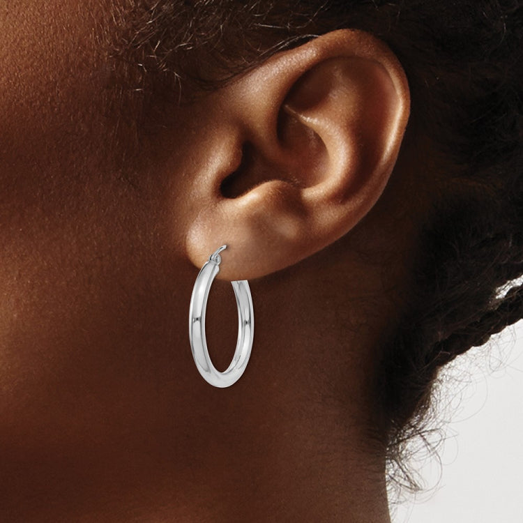 14K White Gold 3x25mm Polished Tube Hoop Earrings