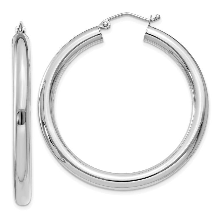 14K White Gold 4x40mm Polished Lightweight Tube Hoop Earrings